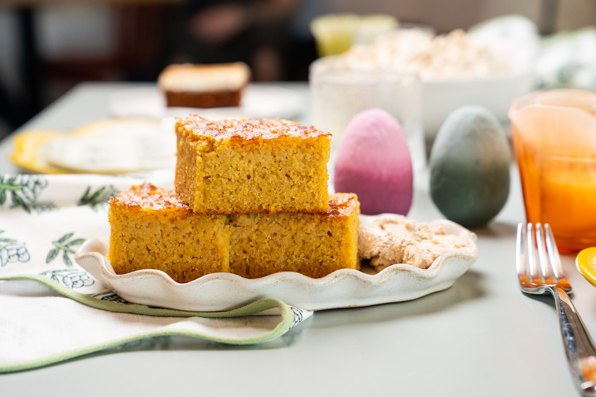 Hog-fat corn bread available for Easter takeout at Feges BBQ. | Photo by Carla Gomez