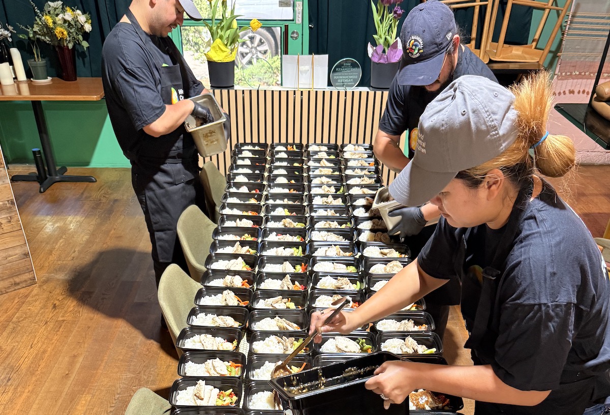 Chef G and team pack meals for TSA workers at Street to Kitchen through World Central Kitchen. | Photo by Street to Kitchen