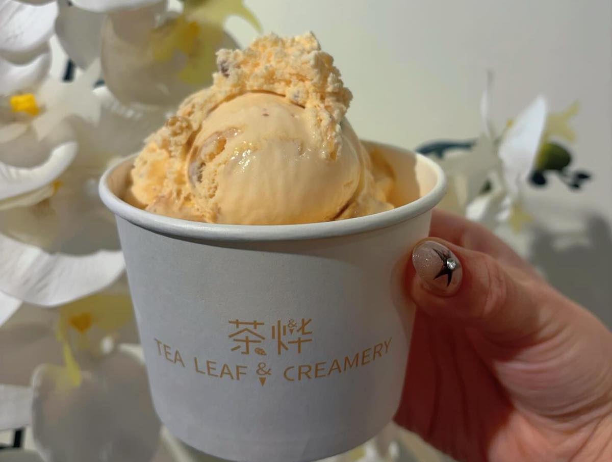 Tea Leaf - DiningOut Creamy peach ice cream with oatmeal crumbles and bourbon caramel ribbons, a limited time flavor at Tea Leaf & Creamery. | Photo by Tea Leaf & Creamery