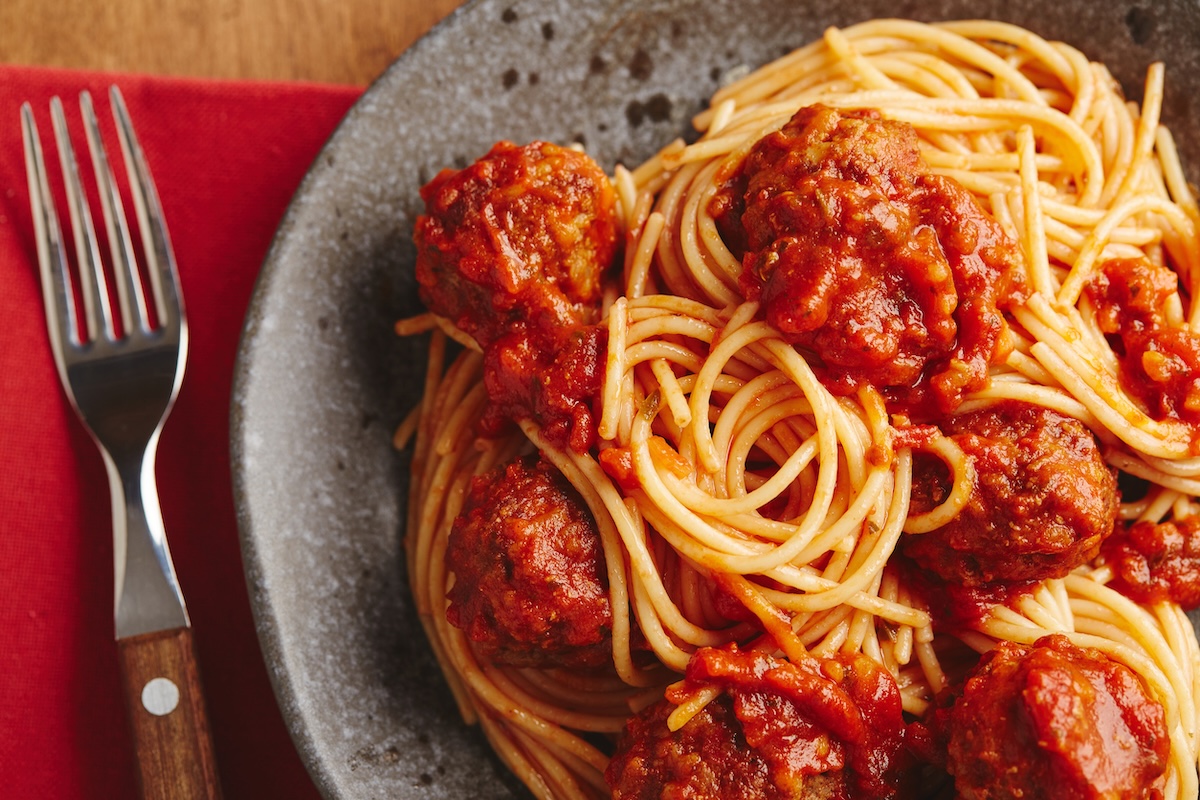 Spaghetti pasta with meatballs and tomato sauce. Delicious homemade spaghetti meatballs NYC