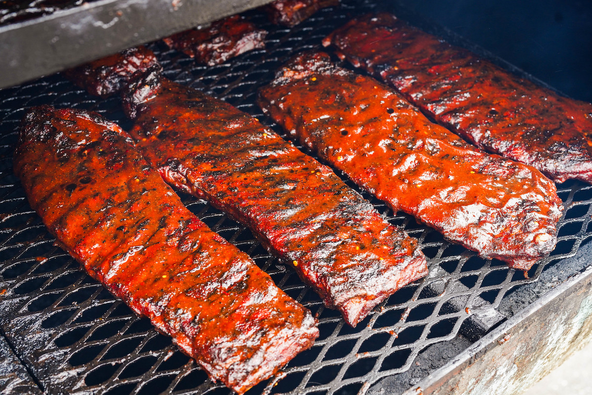 Ribs getting smoked at the Houston BBQ Festival. | Photo by Robert Lerma