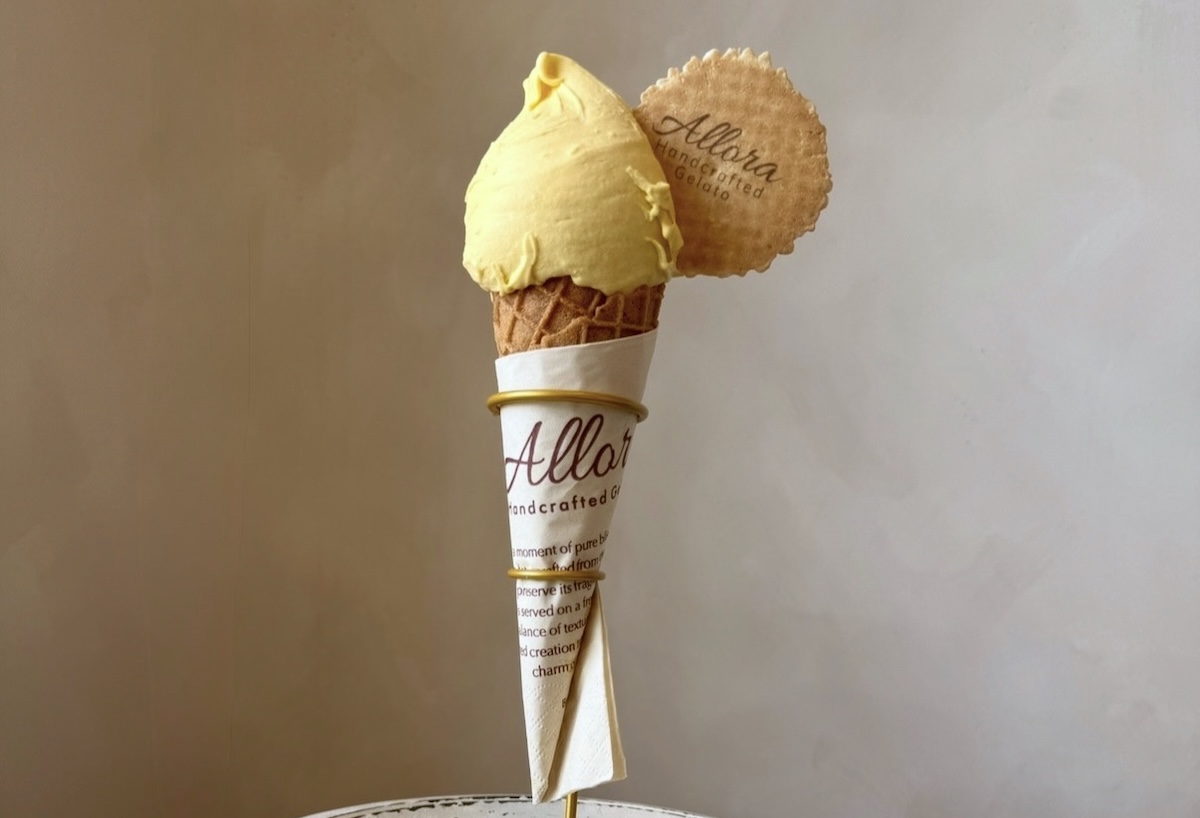 Gelato served at Allora Gelato comes with a branded wafer. | Photo courtesy of Allora Gelato.  