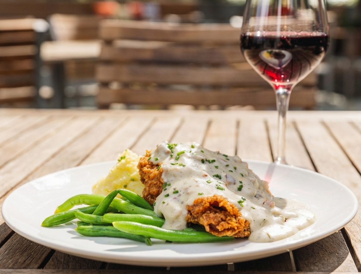 Chicken frieed steak and green beans topped with bacon-laced gravy at Saint Ann. | Photo by Harwood Hospitality Group