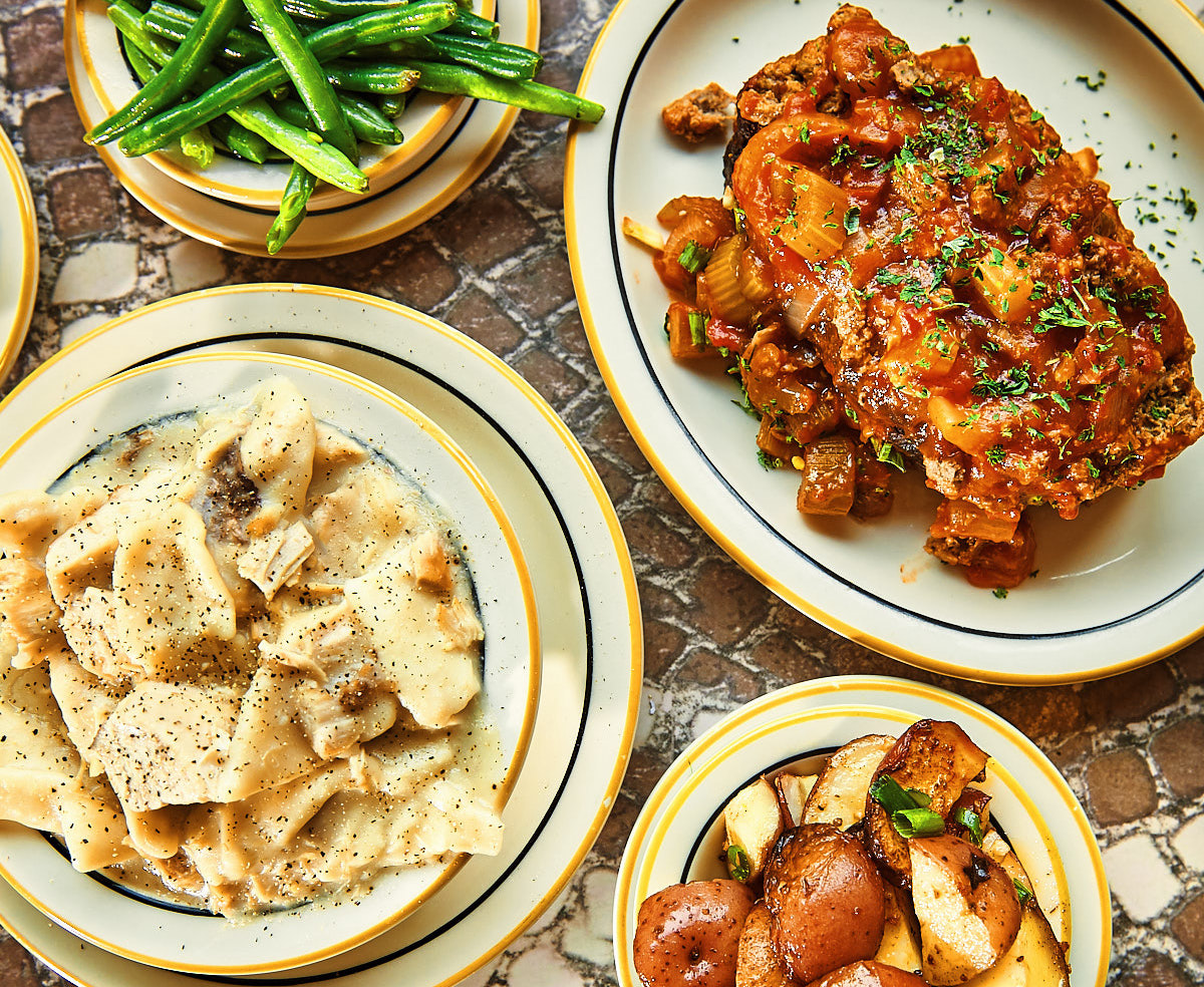Chicken and dumplings and meatloaf, two all-time favorite entrees at Cleburne Cafeteria. | Photo by Cleburne Cafeteria