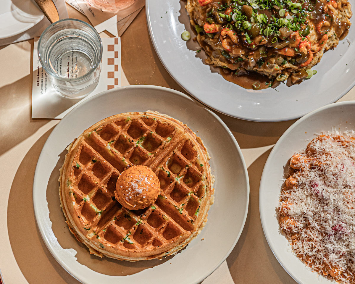 Savory scallion waffle with sambal honey butter at Agnes and Sherman. | Photo by Zach Horst