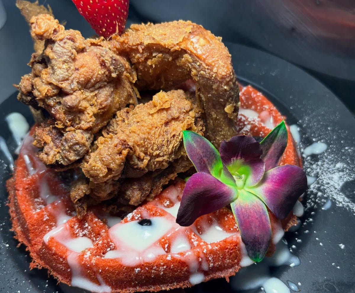 Chicken and waffles at the Hive. | Photo by Chu Kennedy Okereke