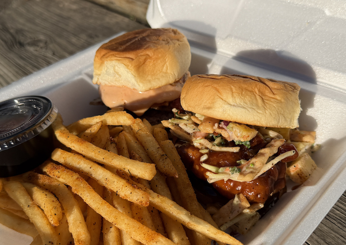 The Teriyaki Crunch and the Smokehouse sliders with fries at the Chef's Grind. | Photo by Desiree Gutierrez
