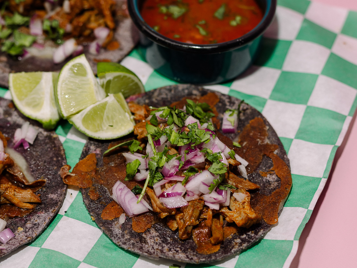 Tacos on blue corn tortillas at El Ponce. | Photo by El Ponce