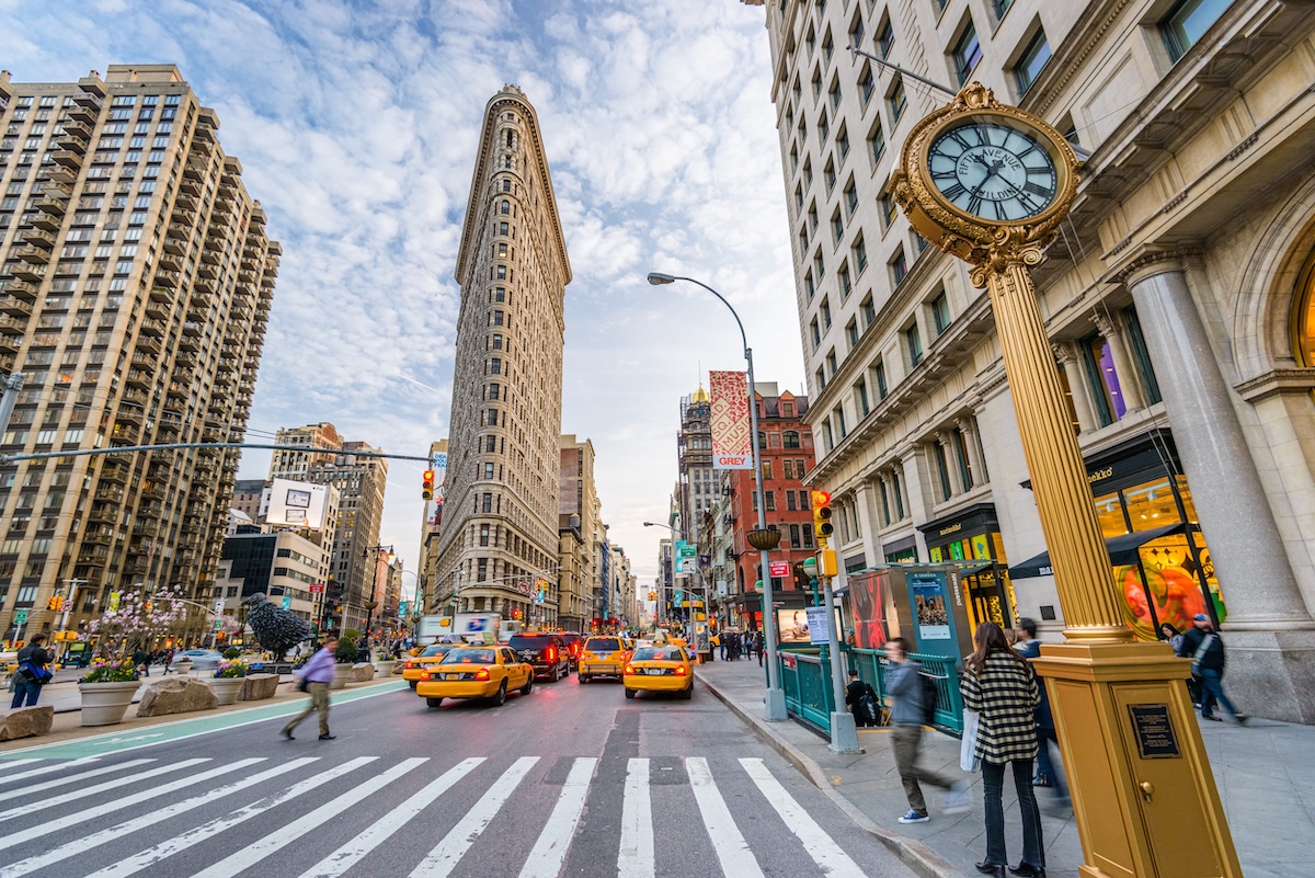 NEW YORK CITY - APRIL 15: Flatiron Building April 15, 2013 in New York, NY. Finished in 1902, the landmark skyscraper was designated a City Landmark in 1966 and a National Historic Landmark in 1989. by sepavo stock image