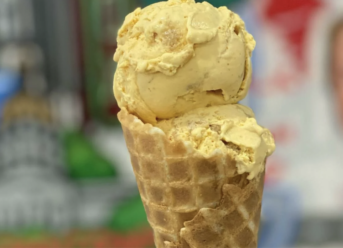 Morelli’s signature sweet corn ice cream in a waffle cone. | Photo by Morelli’s Ice Cream  