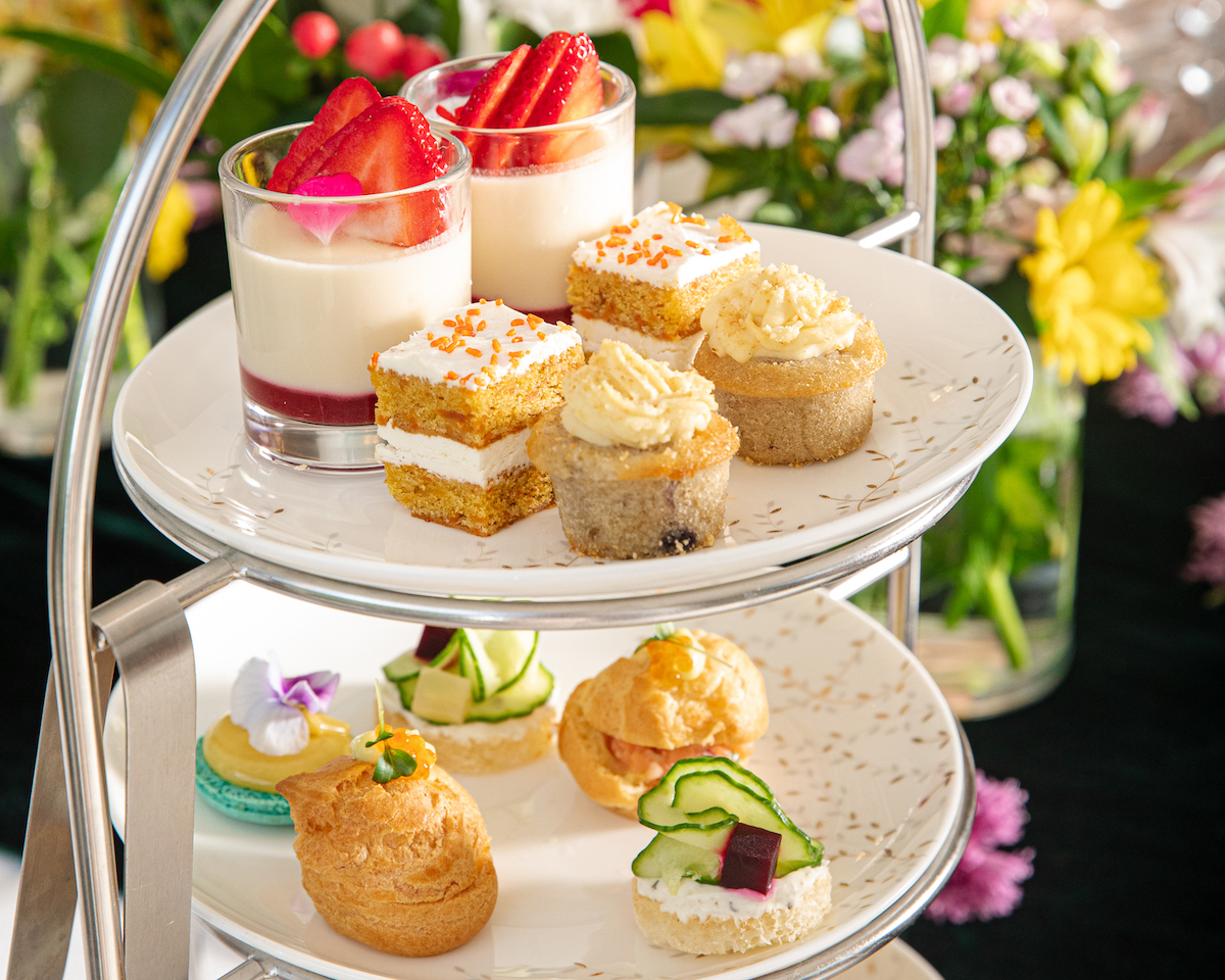 Tiered trays of pastries during tea service at Waldorf Astoria Atlanta. | Photo by Waldorf Astoria Atlanta