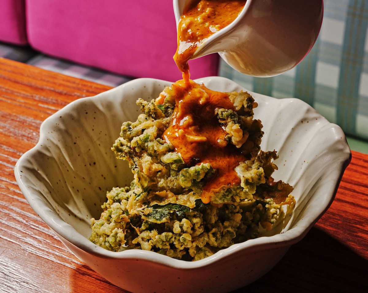 Crispy kale and minced chicken salad at Pink Lotus. | Photo by Pink Lotus