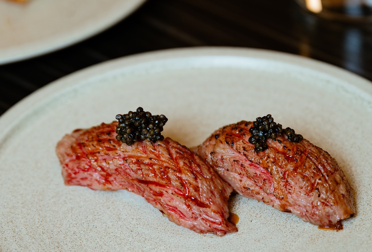 A5 wagyu nigiri with caviar from Wellness Counter. | Photo by Lucy Beaugard