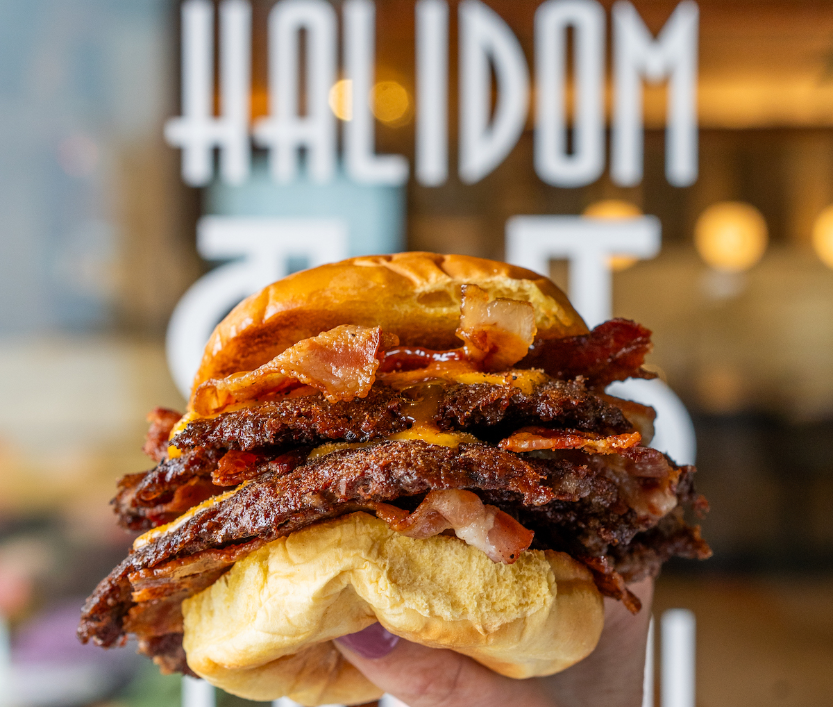 The FNF hot burger at Halidom. | Photo by Halidom
