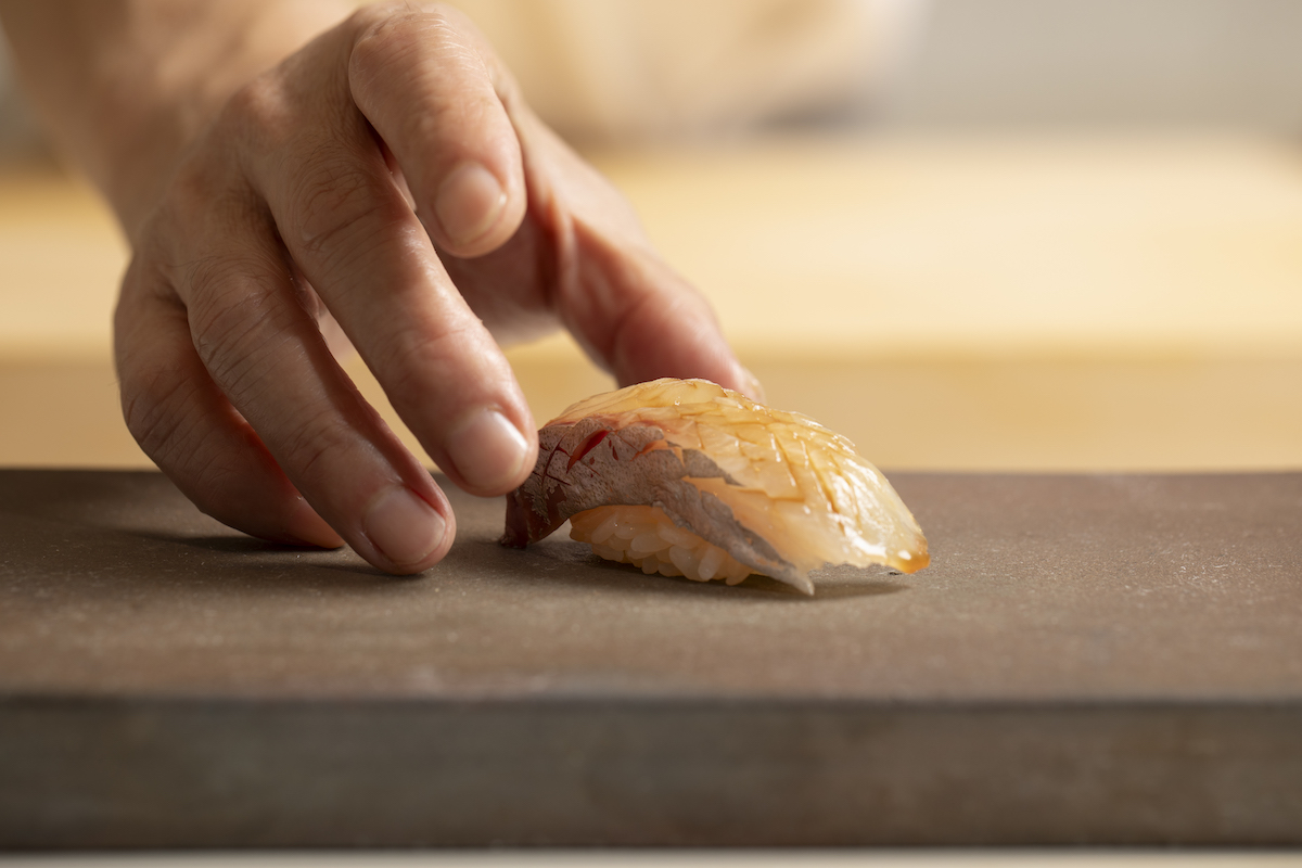 Striped jack nigiri at M at Uni. | Photo by Lara Kastner