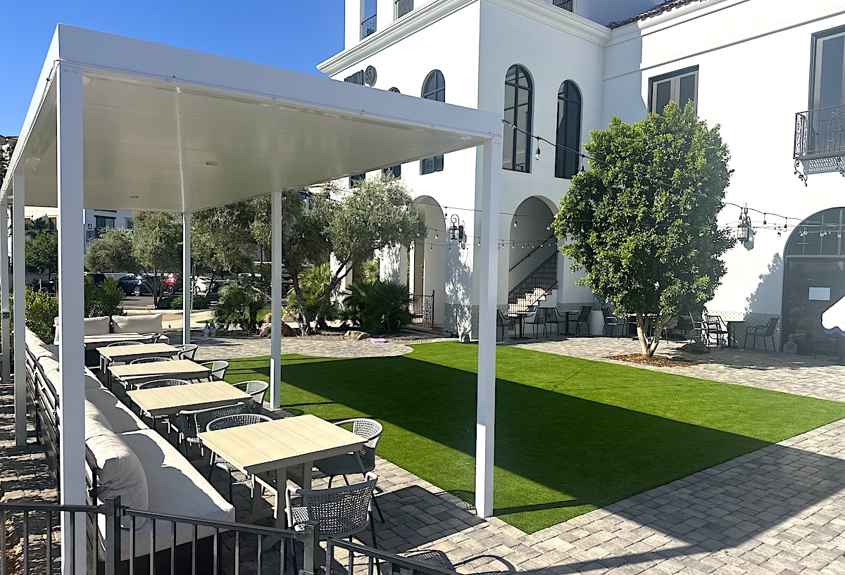 One of the newest patios in town has a country club feel. | Photo courtesy of Bottle & Bean Coffee House & Wine Shop 