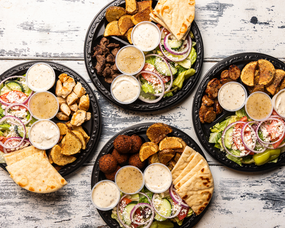 Falafel and grilled meat plates at Grecian Gyro. | Photo by Grecian Gyro