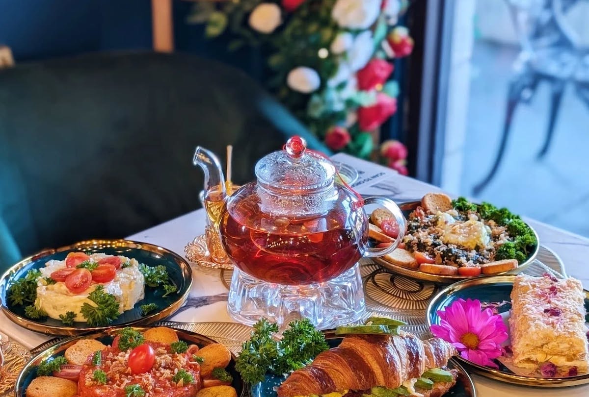 Tea service at Rose Valley Sweets blends Persian flavors with classic afternoon tea traditions. | Photo by Rose Valley Sweets