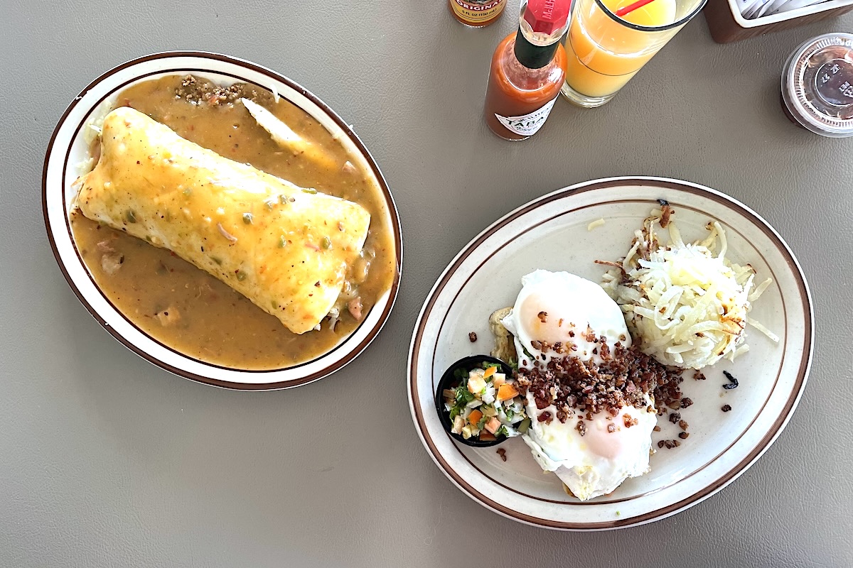 Corizo burrito with a side of avocado toast at Westwood Inn. | Photo by Ruth Tobias