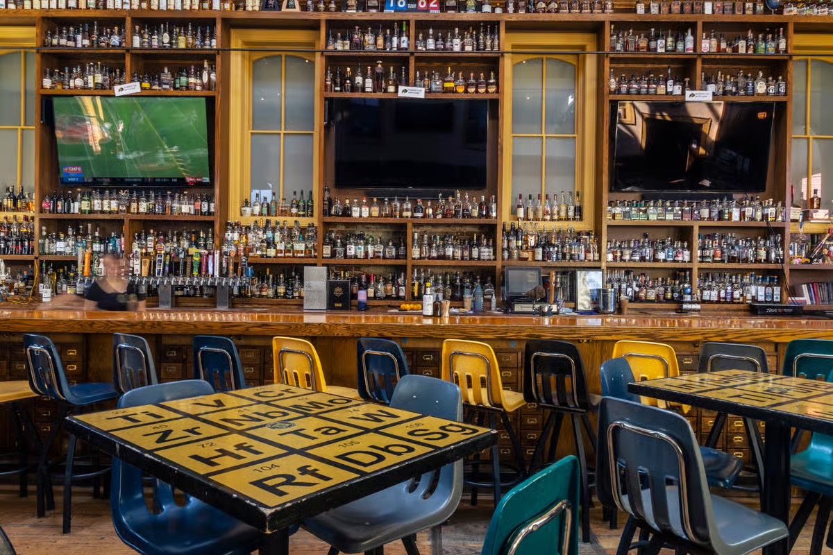 school house kitchen - DiningOut Visit this classroom-themed bar with tables covered in the periodic table. | Photo courtesy of School House Kitchen