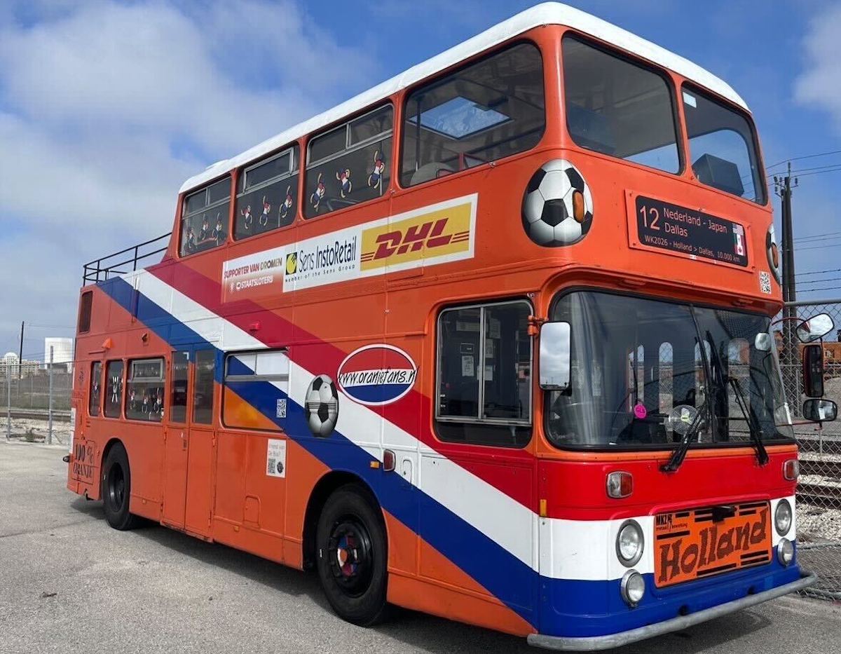 The Dutch Orange Bus, the bright orange double-decker and global symbol of Netherlands soccer fandom, will roll into Hat Creek Fulshear on June 18. | Photo by Hat Creek