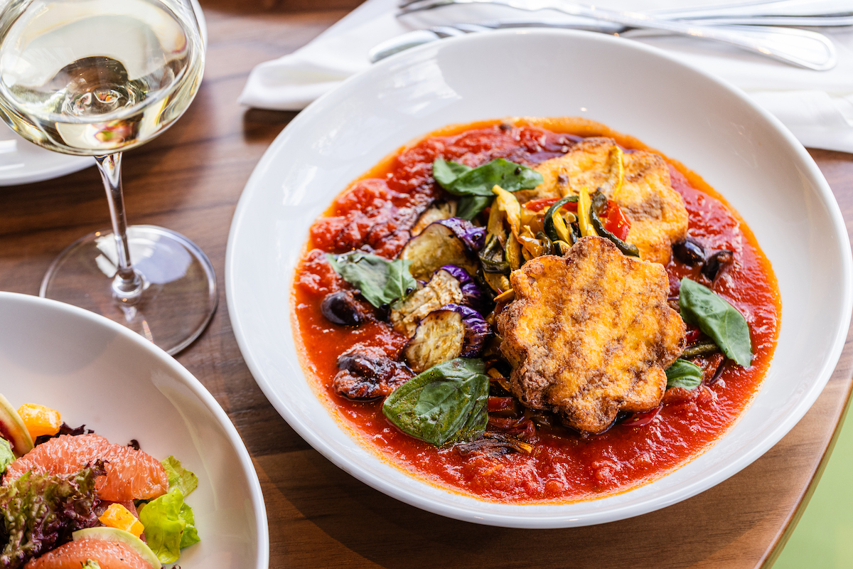 The Crispy Polenta & Ratatouille at chrôma pairs golden fried polenta with seasonal vegetables in a velvety tomato sauce. | Photo by Becca Wright