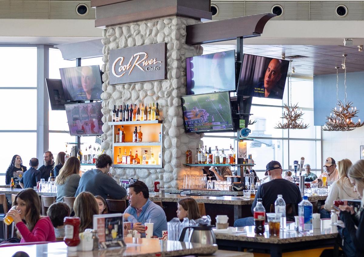 The airport outpost of Cool River Cafe offers steaks, seafood, burgers, and cocktails in a spacious setting overlooking the concourse. | Photo by Dallas Love Field