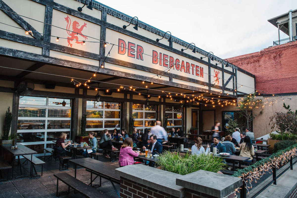 Der Biergarten's expansive patio offers a lively gathering place for fans headed to or from nearby Mercedes-Benz Stadium and State Farm Arena. | Photo by Der Biergarten