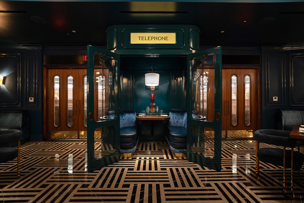 The lavish dining room at Palladino’s Steak & Seafood features dramatic Art Deco-inspired details and intimate booth seating. | Photo by Palladino's Steak & Seafood