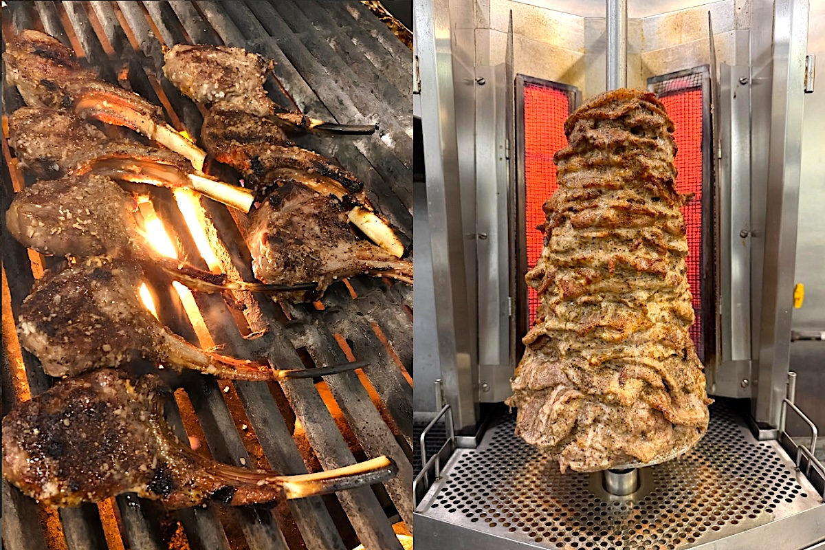 Lamb chops and gyro meat cooking. | Photo courtesy of Alexander's Greek Kitchen