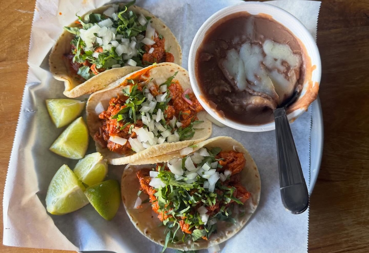 PHX_Tacos_Chiwas_three - DiningOut Tacos and refried beans make for a great meal. | Photo courtesy of Tacos Chiwas phoenix
