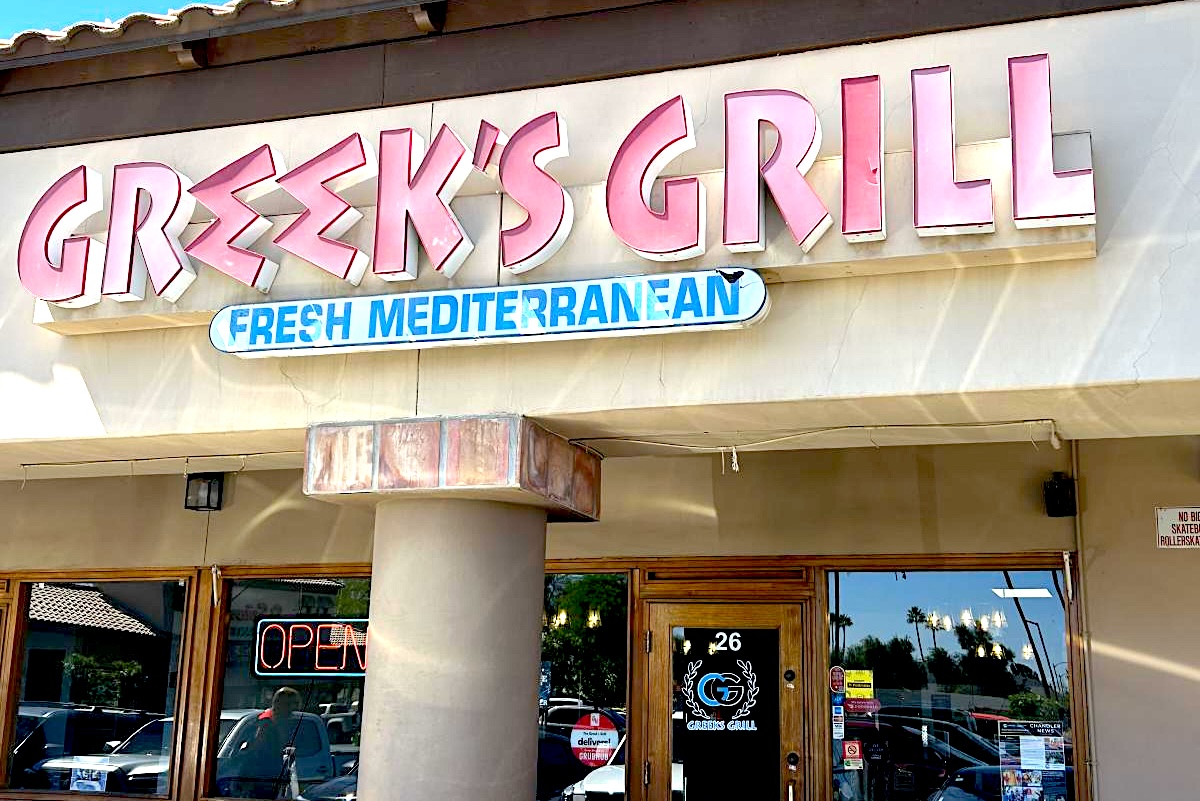 Outside this popular Greek restaurant. | Photo courtesy of The Greek’s Grill 