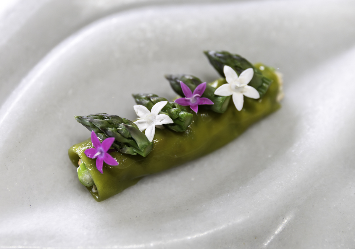 gb-april-menu-2026 - DiningOut Georgia Boy's asparagus cannelloni showcases the playful creativity of chef Joey Ward's tasting menu experience. | Photo by Southern Exposure Media Group