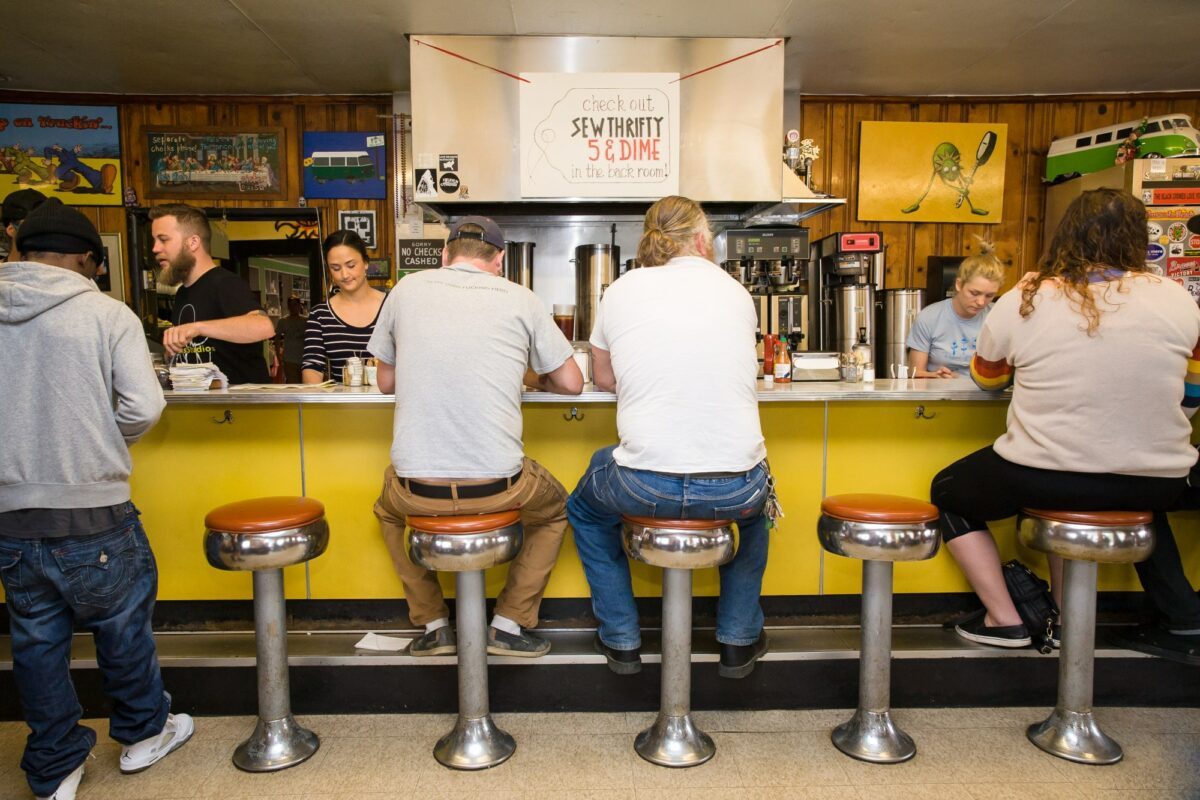 Home Grown's retro-country dining room and counter seating add to the charm of this beloved Reynoldstown breakfast and lunch spot. | Photo by Home Grown