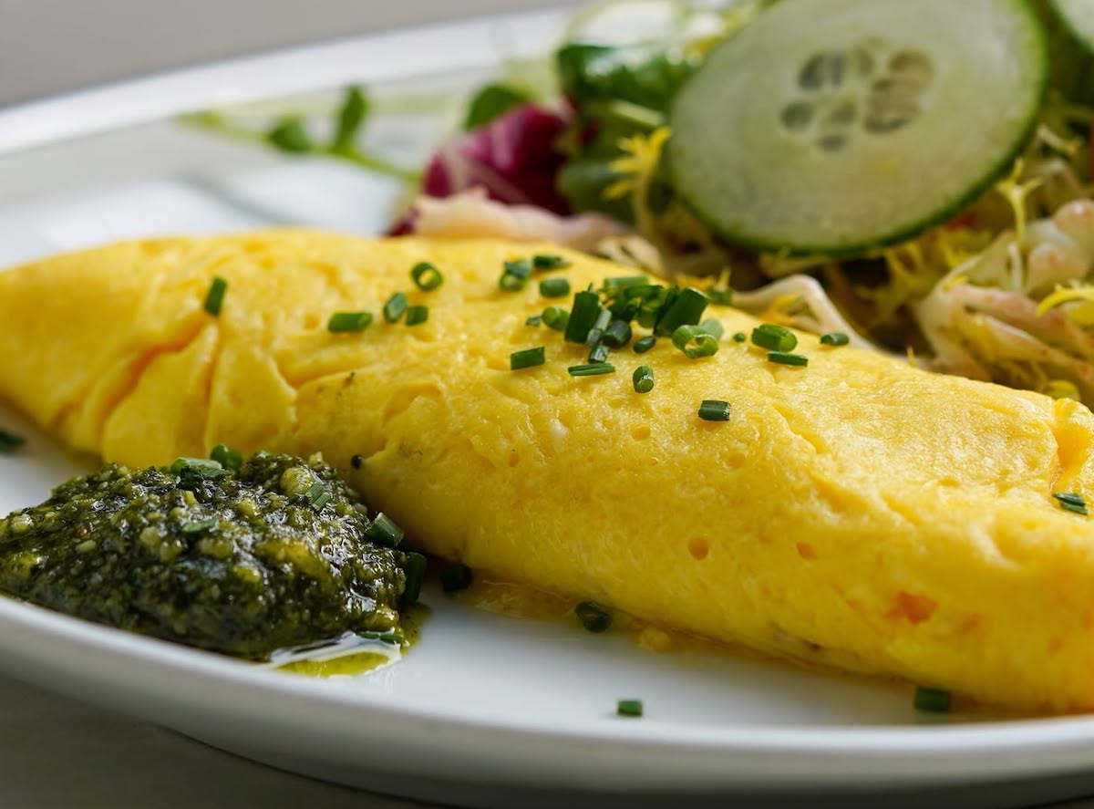 French omelet with salad and pesto at Bread and Butterfly. | Photo by Bread and Butterfly