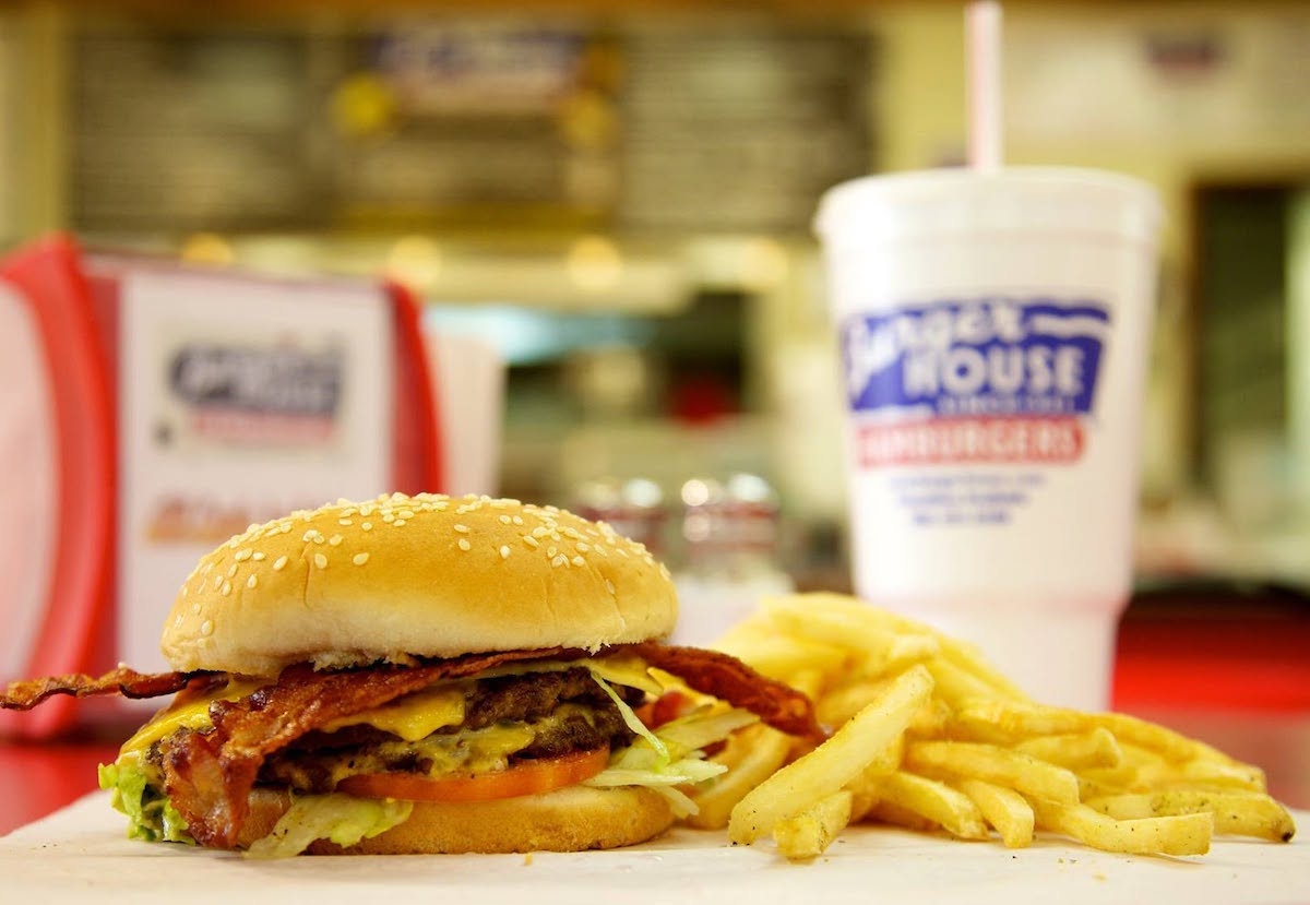 A double bacon cheeseburger with fries at Burger house. | Photo by Burger House
