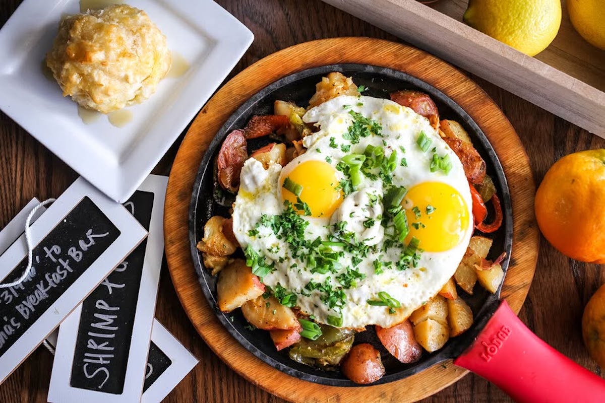 A breakfast skillet with sausage, eggs, and potato at Gocha's Breakfast Bar. | Photo by Gocha's Breakfast Bar