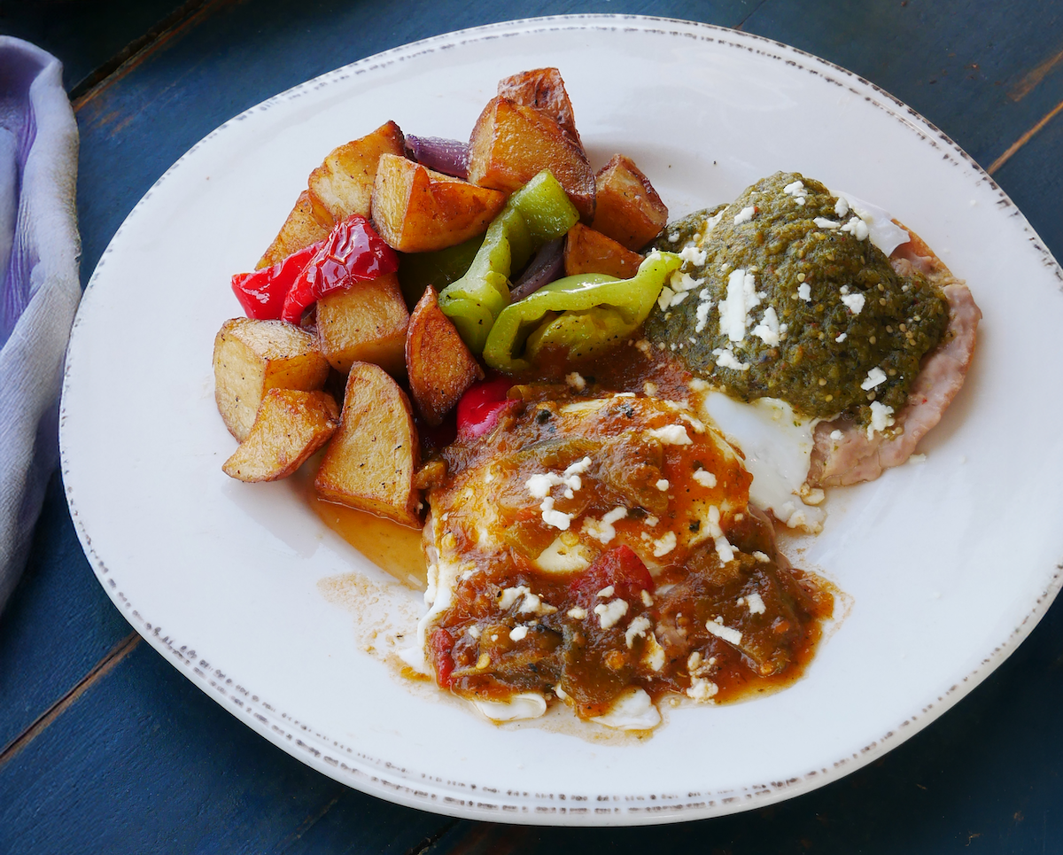 The Hatch-infused huevos divorciados at Blue Goose. | Photo by Peterson Management Group