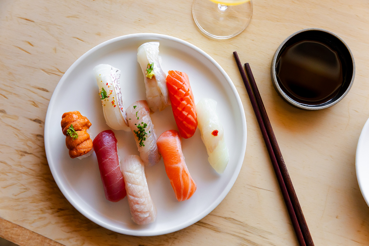 The chef's selection of seasonal nigiri highlights pristine seafood sourced from Japan and beyond. | Photo by Justin Cook