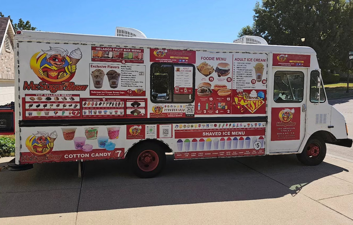 Mr. Sugar Rush - DiningOut From classic shaved ice to ice cream and sweet treats, the brightly colored Mr. Sugar Rush truck brings frozen favorites to neighborhoods across Dallas-Fort Worth. | Photo by Mr. Sugar Rush