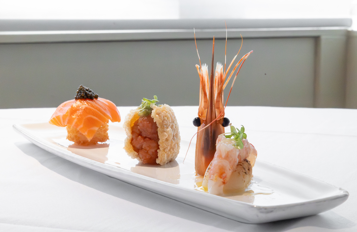 A selection of Japanese-inspired bites previews Atlanta Fish Market’s six-course omakase-inspired wine dinner, led by Master Sommelier Michael McNeil and Executive Sushi Chef Tyson on August 27. | Photo by Graham Johnson