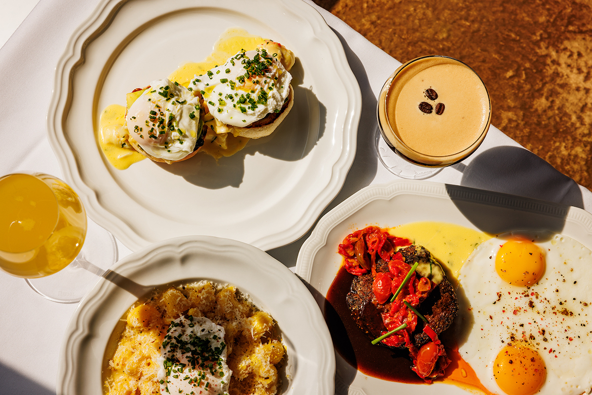 Monarch’s brunch spread features lobster Benedict, rigatoni carbonara and steak and eggs alongside cocktails. | Photo by Samantha Marie Photography