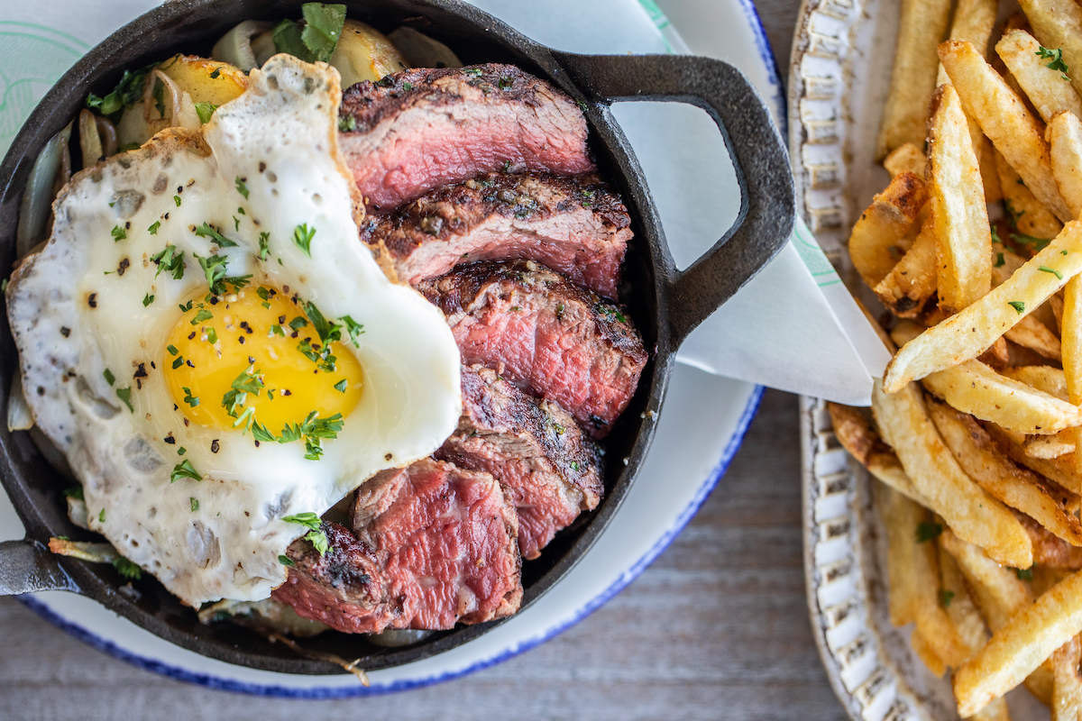 Bavette steak and eggs at Pier 6. | Photo by Becca Wright