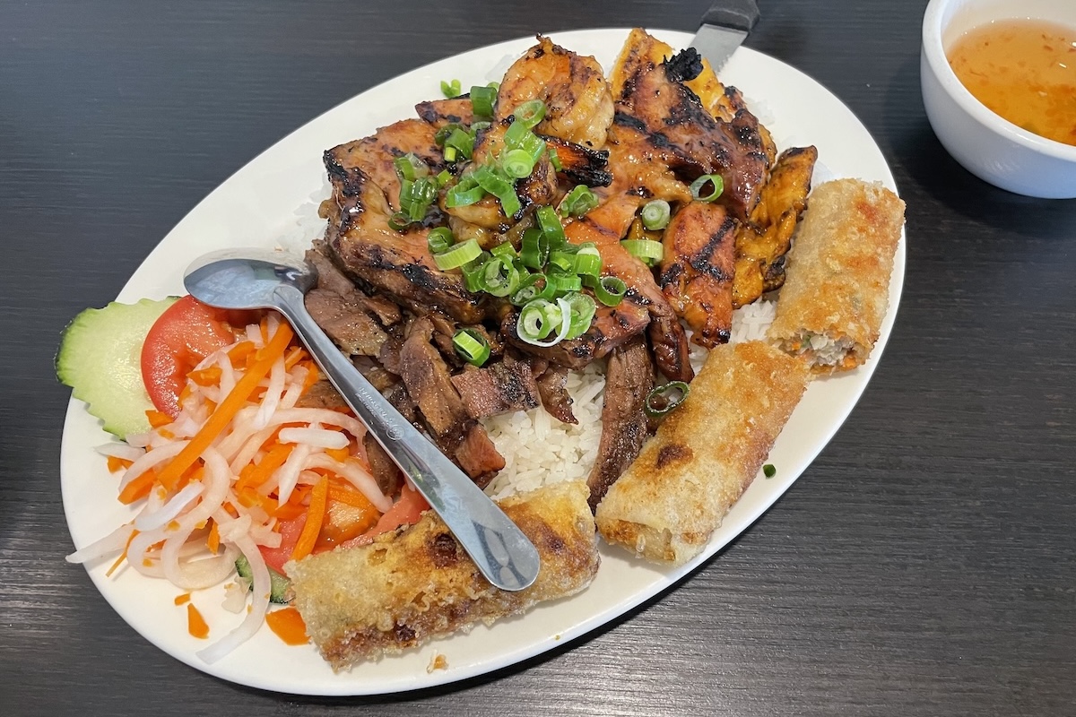 DEN_Saigon_Bistro_combination_rice_plate_by_Ruth_Tobias - DiningOut A combination plate at Saigon Bistro. | Photo by Ruth Tobias