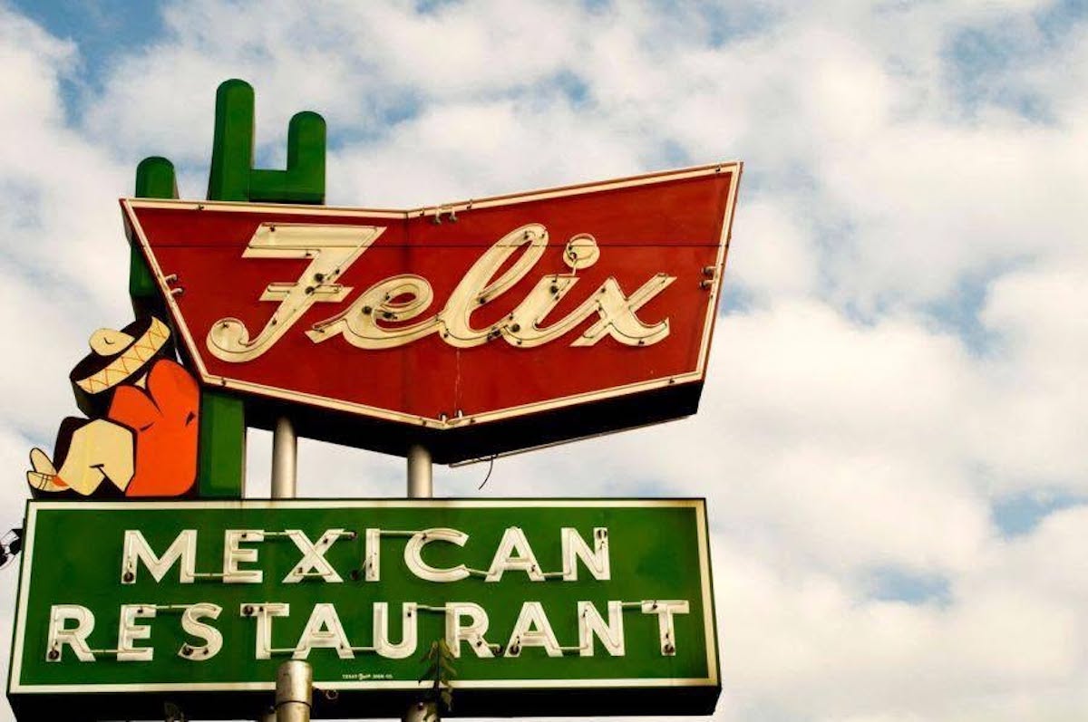 The iconic sign for Felix Mexican Restaurant, which earned several mentions from readers nostalgic for the longtime Houston institution. | Photo by Facebook/Bill Ingram