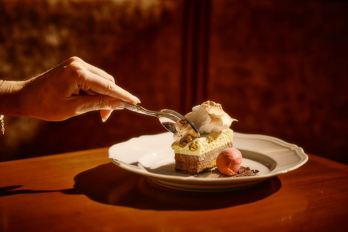 The spumoni tart layers pistachio, chocolate, and other classic flavors for a playful finish. | Photo by Chase Hall