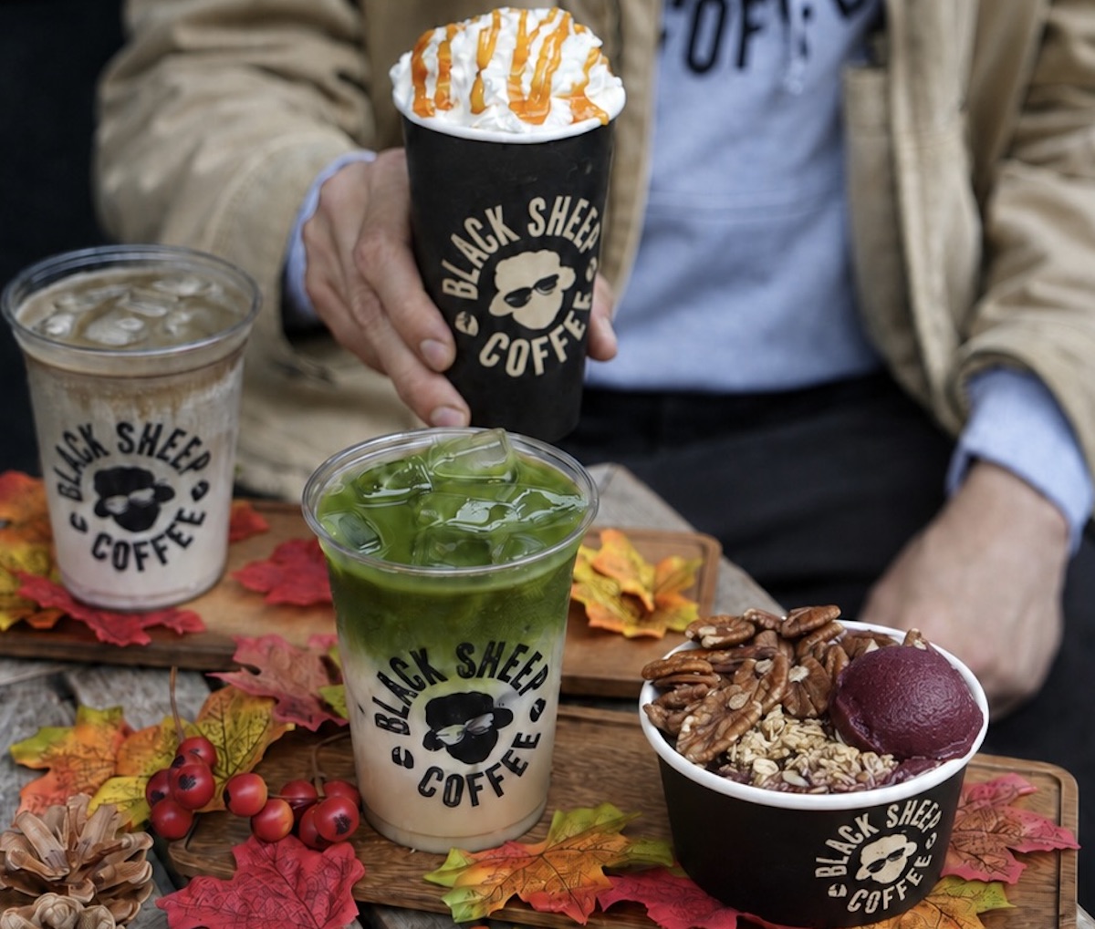 Black Sheep Coffee ushers in fall with seasonal drinks and treats, including a pumpkin spice cold brew latte, maple and pecan açai bowl, and matcha creations. | Photo by Black Sheep Coffee