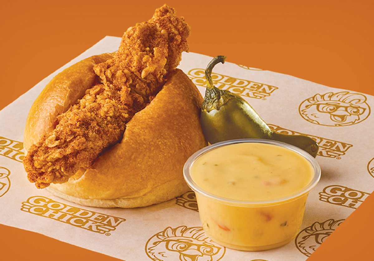 Golden Chick's new Tex-Mex Tender combo pairs its crispy Spicy Golden Tenders with creamy queso for dipping. | Photo by Golden Chick