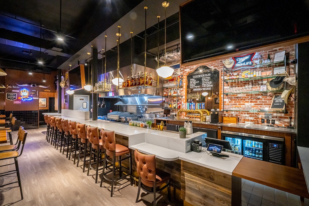 The bar at Elana Gotham Burger Social Club. | Photo by Patrick Dolande