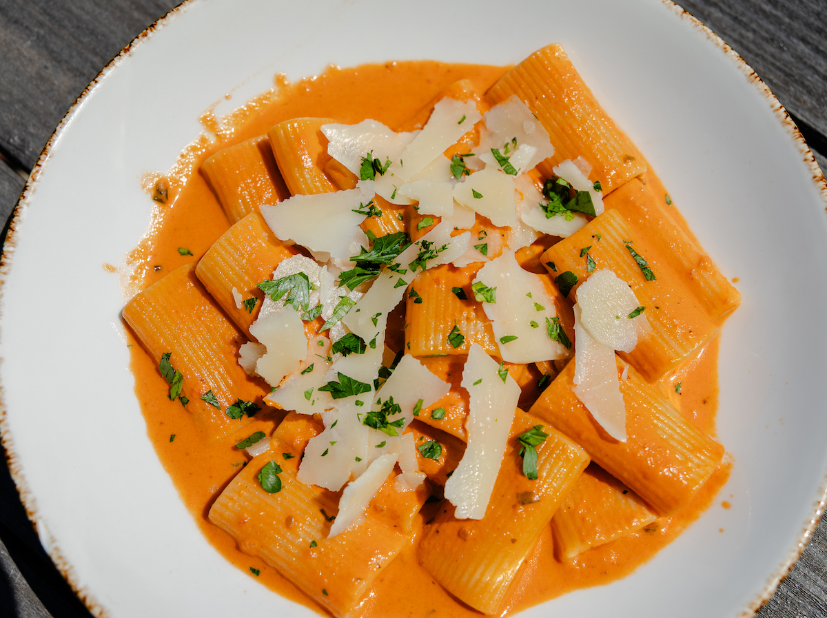 Boone’s new fall menu includes rigatoni alla vodka finished with shaved Grana and fresh herbs. | Photo by Mood Theory
